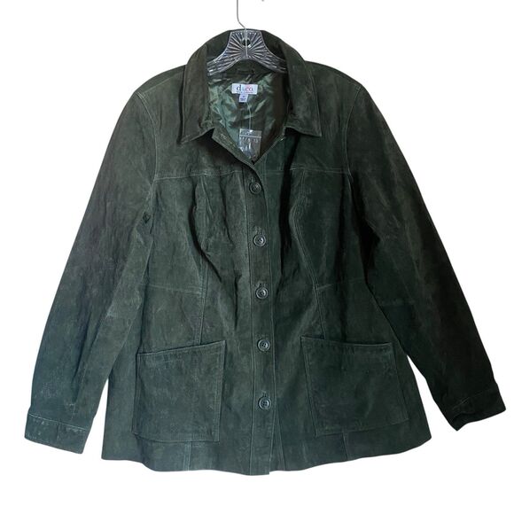 Denim&Co Suede Jacket Women XL Moss Green Button Up Cowgirl Grunge - Picture 1 of 12